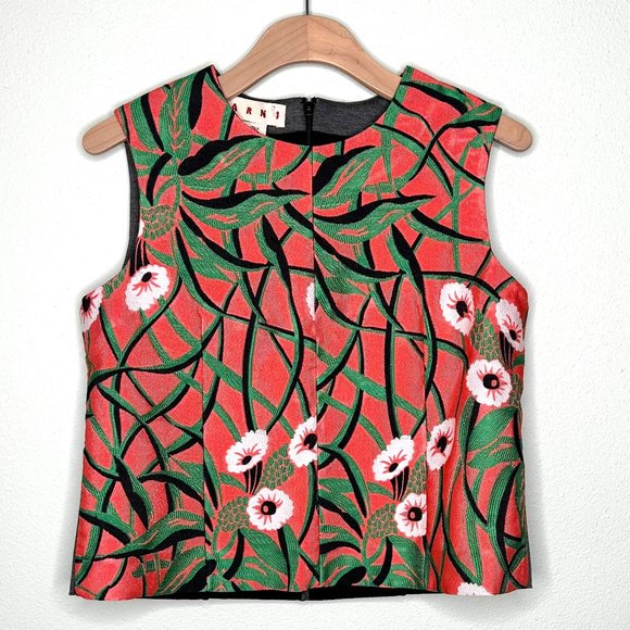 Marni Tops - Marni Embroidered Floral Shell in Coral with Grey Neoprene Back Size 40 US 8/10
